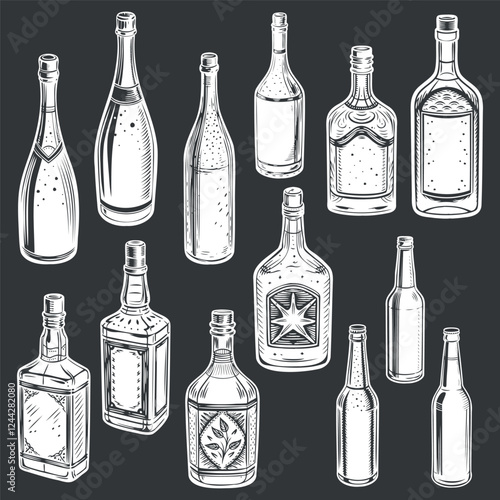set of alcohol bottles