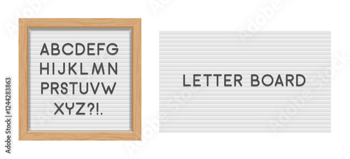 Minimalist Letter Board with Wooden Frame and Alphabet Letters. Letter board wooden frame alphabet message typography.