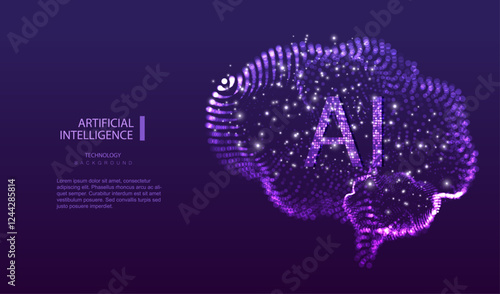 Ai brain technology infographic background. Futuristic artificial intelligence mind design. Connecting idea innovation concept. Machine learning connect genius human. Vector illustration.