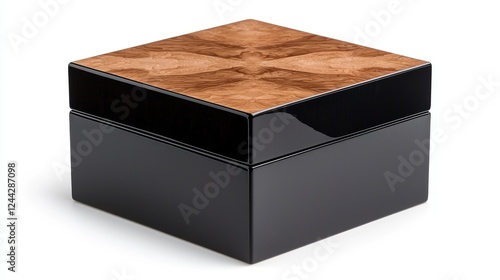 Obraz na płótnie Square wooden box, black lacquer, brown top, white background, gift packaging w salonie
