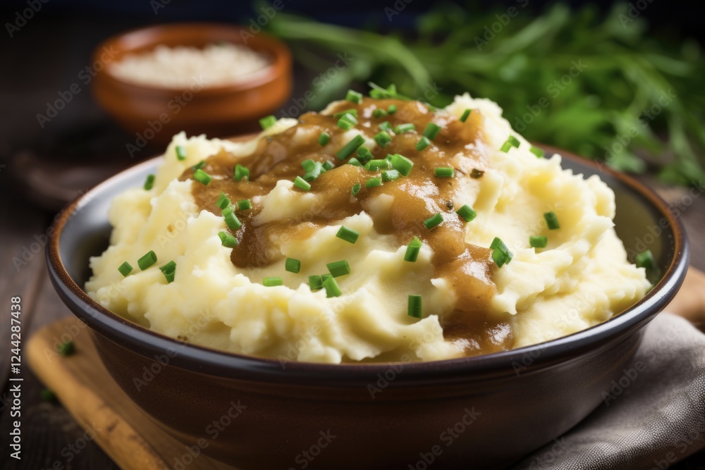 Delicious Homemade Mashed Potatoes with Savory Gravy - Organic, Vegetarian, and Perfect for Dinner Delicious Homemade Mashed Potatoes with Savory Gravy - Organic, Vegetarian, and Perfect for Dinner