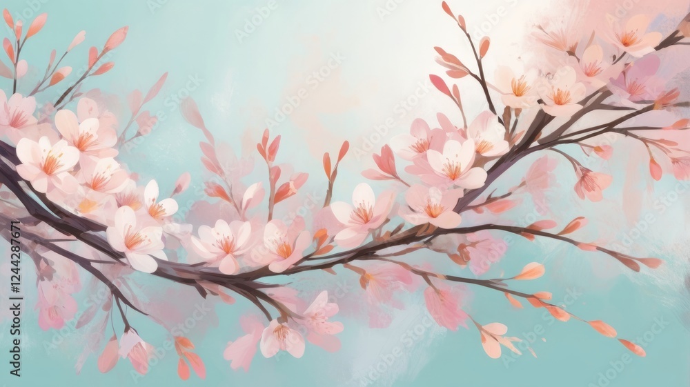 Fototapeta premium Abstract image of spring: pastel colors, blossoming branches, light brush strokes