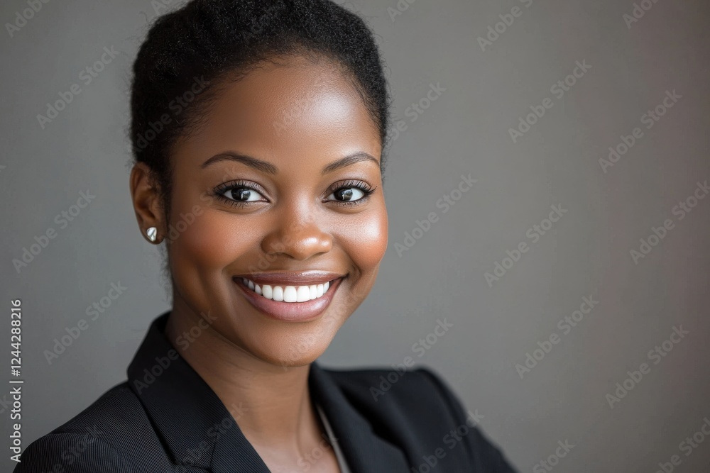 Confident woman smiles warmly while wearing a professional outfit in an indoor setting Confident woman smiles warmly while wearing a professional outfit in an indoor setting