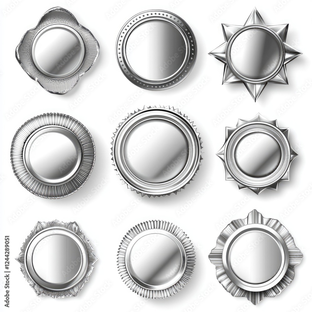 Collection of Silver Seals for Certificates and Awards - Symbols of Achievement and Approval Collection of Silver Seals for Certificates and Awards - Symbols of Achievement and Approval