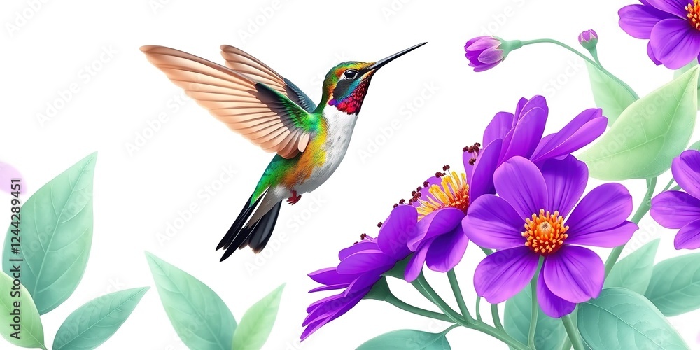 Obraz premium Hummingbird's Delicate Dance with Purple Bloom