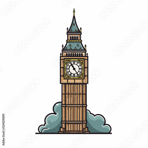 Big Ben hand-drawn comic illustration. Big Ben. Vector doodle style cartoon illustration