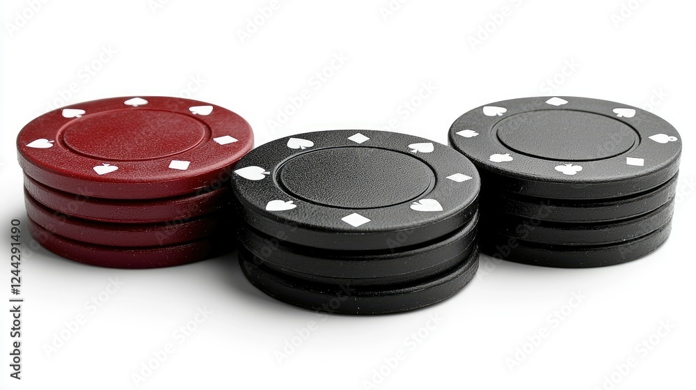 Red and black poker chips stacked neatly Red and black poker chips stacked neatly