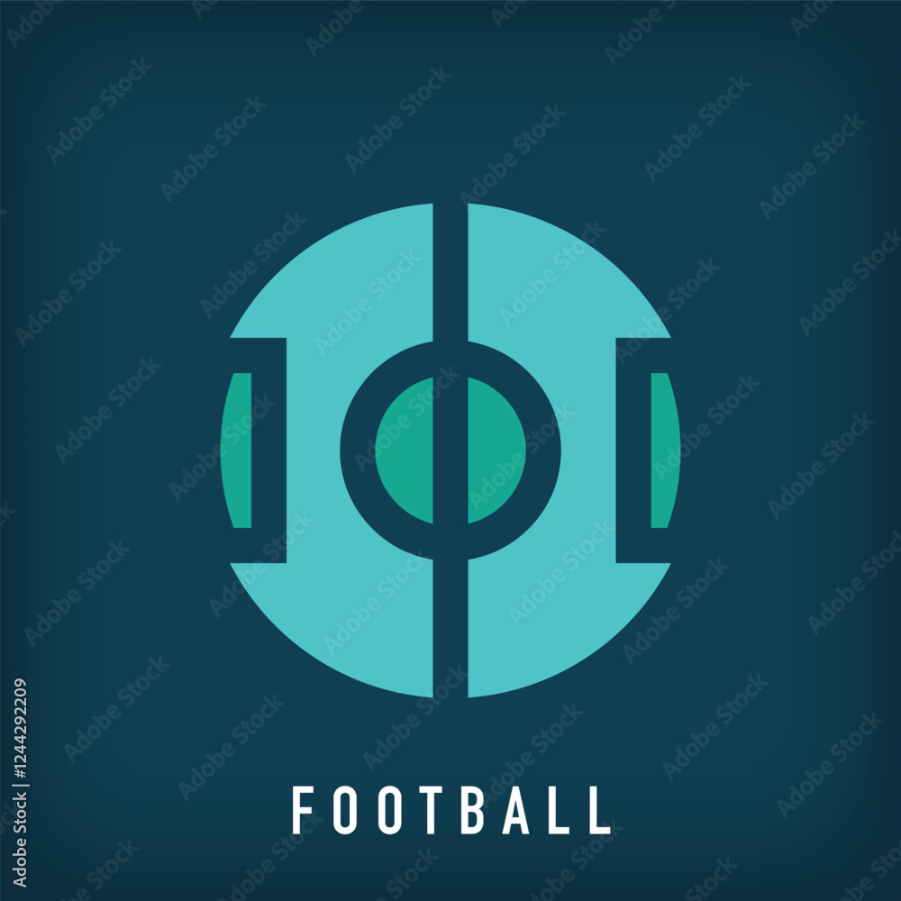 Obraz premium Modern round football ball and field logo design. Creative sports club design, corporate identity. vector