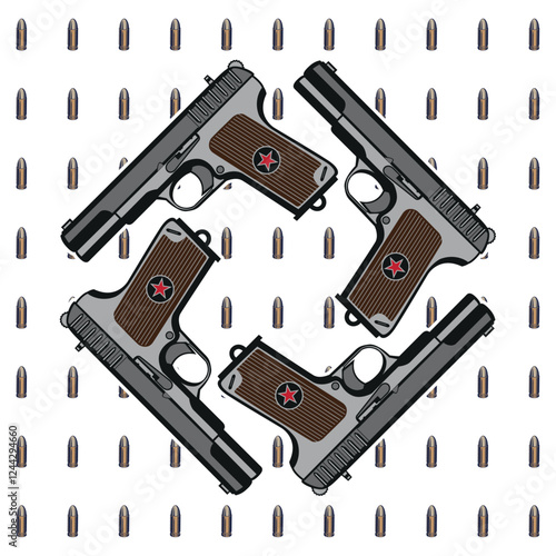 Old soviet russian pistol TT, world war 2 handgun and Target.. Vector illustration