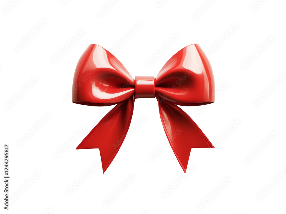 Fototapeta premium Realistic decorative red bow with horizontal red ribbons isolated isolated on transparent background.