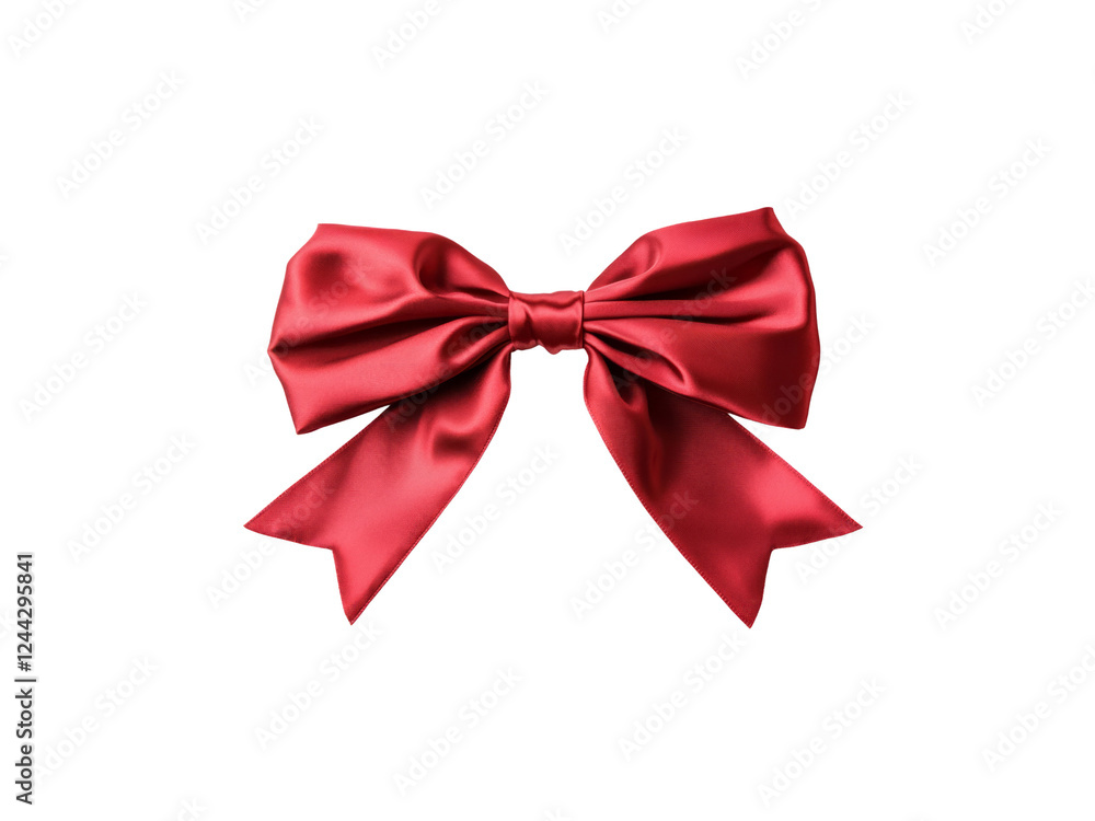 Fototapeta premium Realistic decorative red bow with horizontal red ribbons isolated isolated on transparent background.