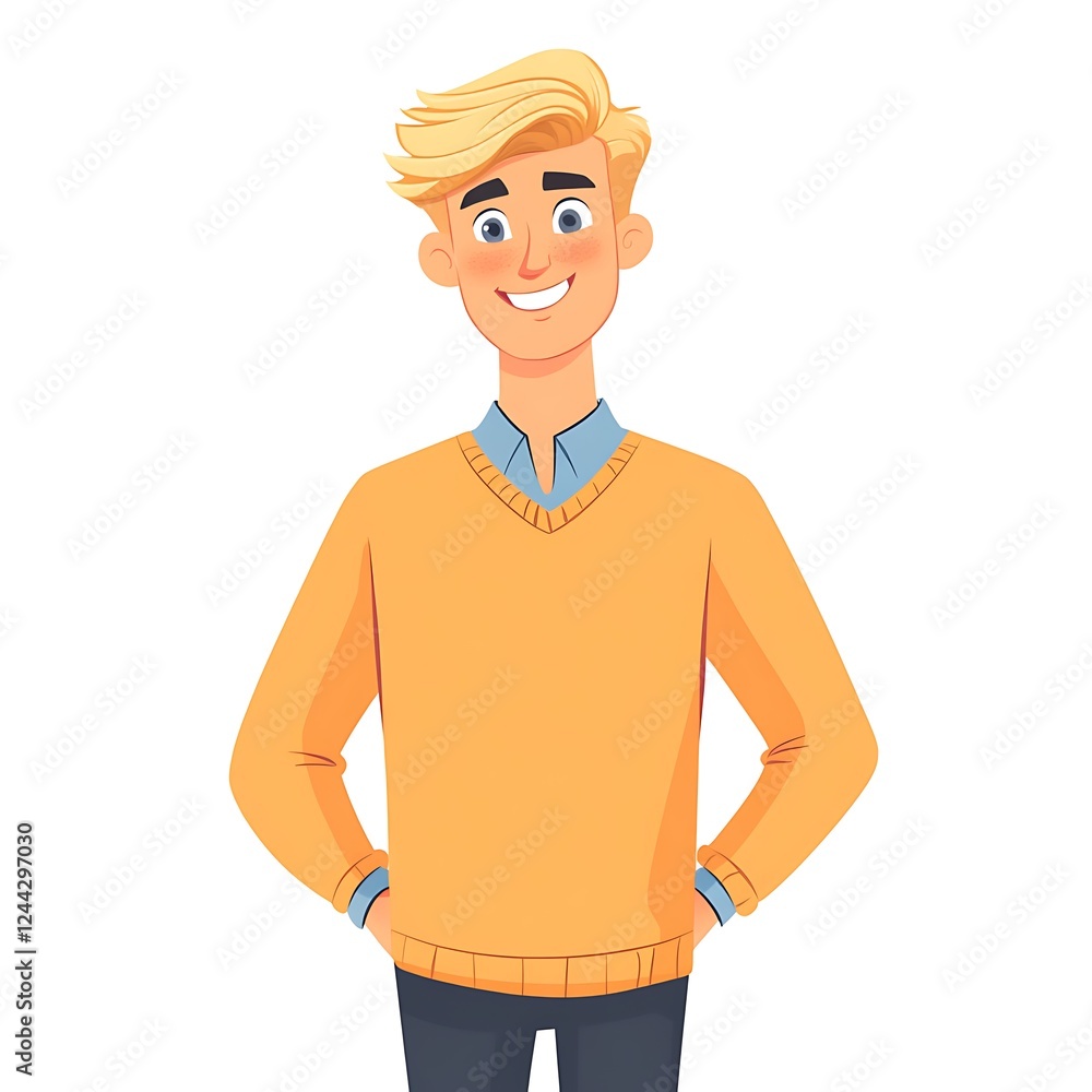 Smiling cartoon boy wearing a blue collared shirt photo Smiling cartoon boy wearing a blue collared shirt photo