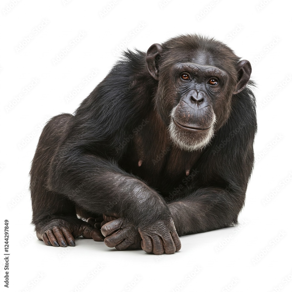 Fototapeta premium Chimpanzee Isolated on White Background – Wildlife Animal Portrait