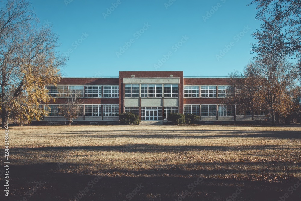 Obraz premium Brick school building on a sunny day.