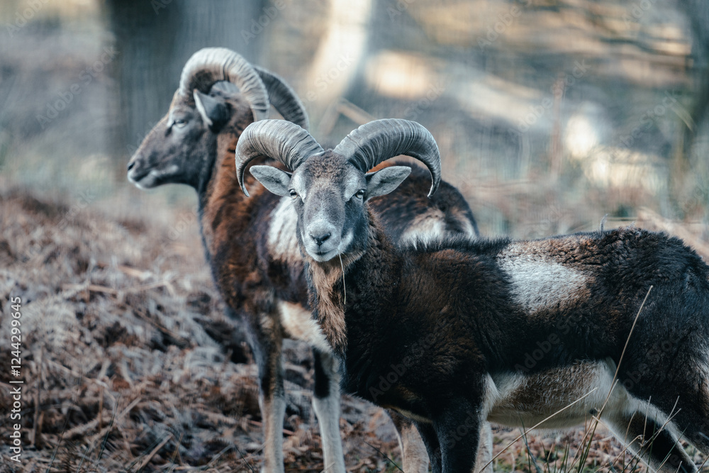 Muffelwild im Wald, Mufflon in Deutschland, Muffel im Visier Muffelwild im Wald, Mufflon in Deutschland, Muffel im Visier