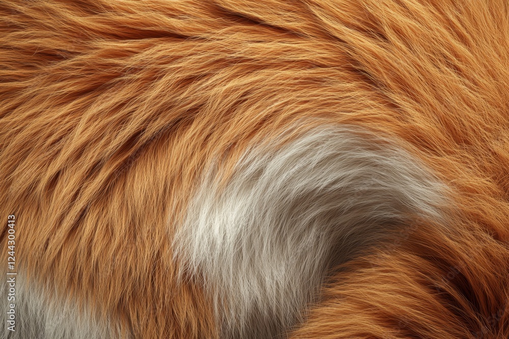 Close-Up Texture of Red and White Animal Fur Soft, Fluffy, and Luxurious Coat Close-Up Texture of Red and White Animal Fur Soft, Fluffy, and Luxurious Coat