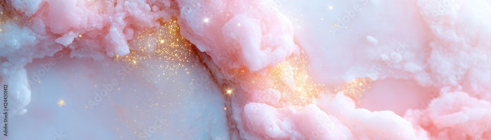Fototapeta premium Soft hues of pastels swirl together in a celestial watercolor design, filled with delicate stars and open space perfect for a mindfulness brand or yoga studio logo
