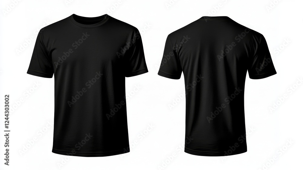 Black T-Shirt Mockup Front and Back - High-quality image of a black t-shirt, shown from the front and back, perfect for showcasing designs or branding. Black T-Shirt Mockup Front and Back - High-quality image of a black t-shirt, shown from the front and back, perfect for showcasing designs or branding.
