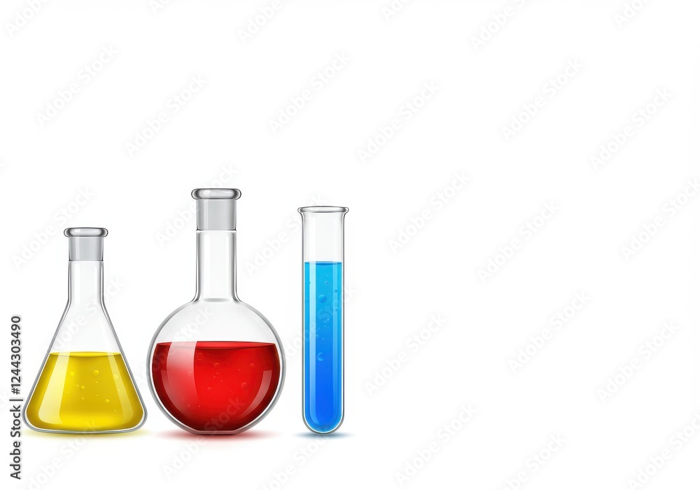 an image of four pieces of laboratory glassware arranged in the left portion of the frame against a white background an image of four pieces of laboratory glassware arranged in the left portion of the frame against a white background
