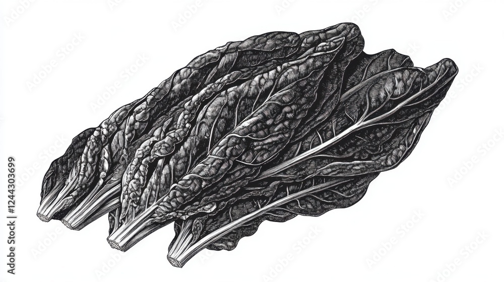 Intricate Black and White Illustration of Delicious Leaves, Perfect for Food Lovers Intricate Black and White Illustration of Delicious Leaves, Perfect for Food Lovers