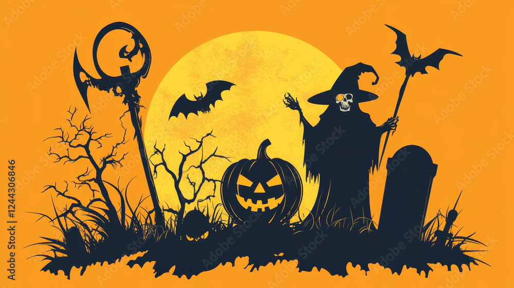 Halloween party sketch icons for horror holiday greeting or invitation design template. Vector pumpkin lantern, dead zombie skull or death with scythe, witch and Halloween spooky trick or treat grave Halloween party sketch icons for horror holiday greeting or invitation design template. Vector pumpkin lantern, dead zombie skull or death with scythe, witch and Halloween spooky trick or treat grave
