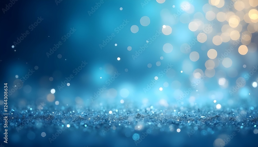 Un fondo azul brillante lleno de partículas brillantes y suaves luces bokeh en tonos blancos y amarillos, creando una atmósfera festiva y mágica Un fondo azul brillante lleno de partículas brillantes y suaves luces bokeh en tonos blancos y amarillos, creando una atmósfera festiva y mágica