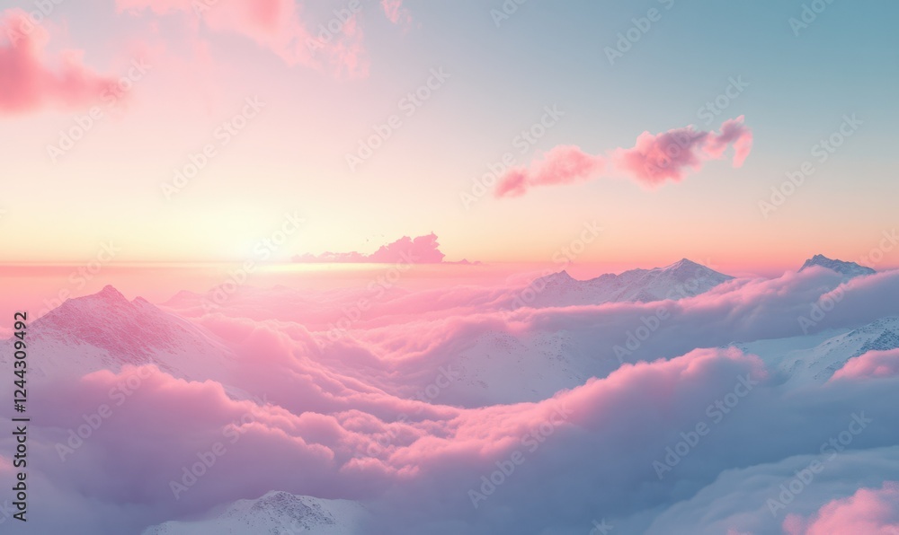 Fototapeta premium Abstract pink clouds stretching across a pastel sky at sunset, blending soft colors in a mesmerizing and dreamy composition