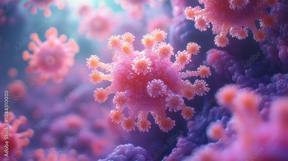 Fototapeta premium A close-up view of a virus in a colorful, microscopic environment.