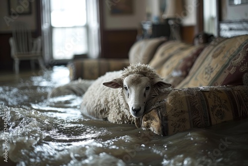 Natural disaster: flood surge, water rise, heavy rain, extreme weather, tropical cyclone, violent storm, powerful hurricane, intense typhoon, natural anomaly, severe catastrophe, raging torrent. photo