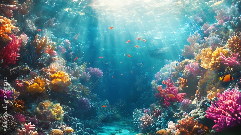 Fototapeta premium Lively Underwater World with Bright Corals and Swimming Fish