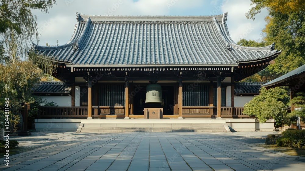 Temple House with a Single Large Bell at Its Entrance Temple House with a Single Large Bell at Its Entrance