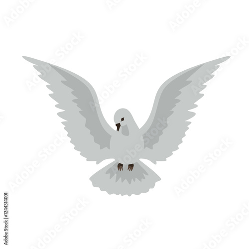 Flying dove bird hand drawn simple vector icon. Pigeon flight cartoon minimal design element. Peace sign, hope, rebirth holy spirit religion symbol. Church sacrament hope belief concept illustration