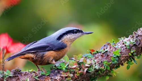 Vibrant and Charming BrownHeaded Nuthatch Perched on Holy Bush, Basking in the Serene Outdoor Setting with Rich Greens and Bright Feathers photo