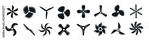 Vector screw fan prop tyrbine blade motor. Rotor shape boat air propeller symbol industry cooler airflow.