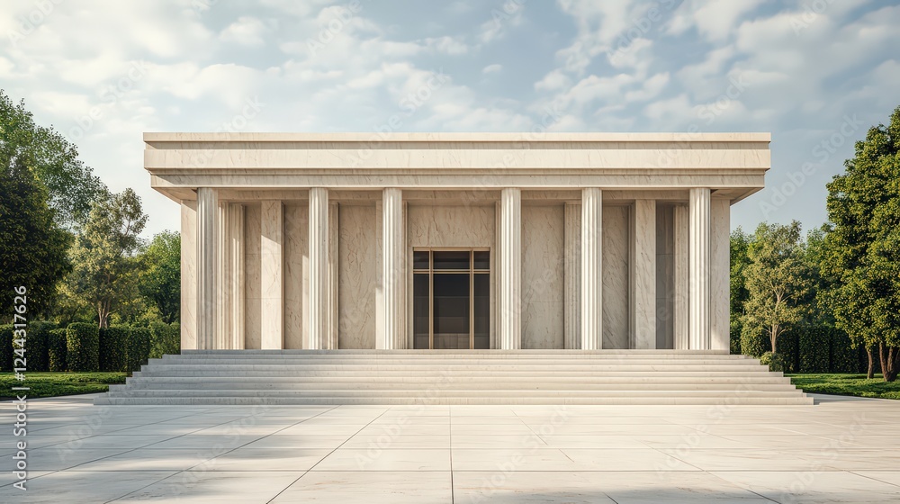 Fototapeta premium White Marble Temple House with Clean Lines and Minimalist Design