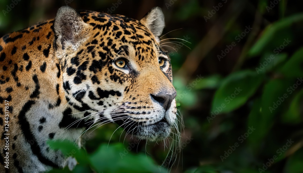 Powerful Jaguar Stalking Through Tropical Jungle Intense Eyes Shimmer with Primal Energy, Fur Detailed and Glowing under Jungle Canopy, Atmospheric Moment Captured in the Heart of the Wilderness. Powerful Jaguar Stalking Through Tropical Jungle Intense Eyes Shimmer with Primal Energy, Fur Detailed and Glowing under Jungle Canopy, Atmospheric Moment Captured in the Heart of the Wilderness.