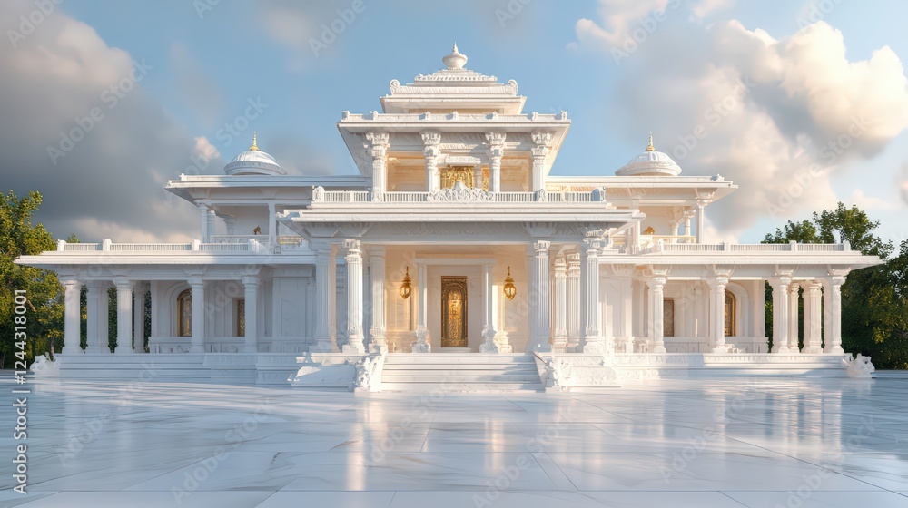 Obraz premium White Marble Temple House with Clean Lines and Minimalist Design