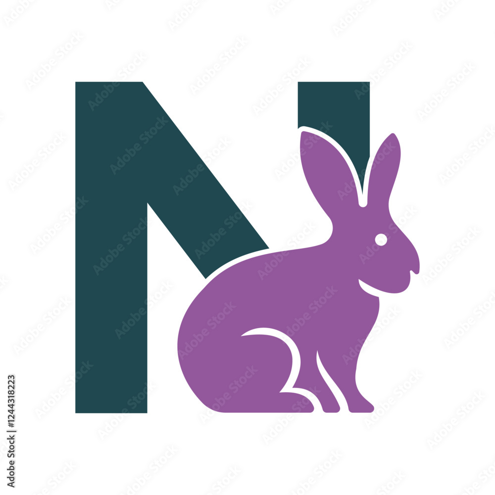 Naklejka premium Initial Rabbit Logo Combine With Letter N Vector Template