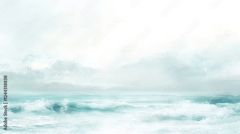 Serene aerial view of waves crashing on a calm coastal ocean surface Serene aerial view of waves crashing on a calm coastal ocean surface
