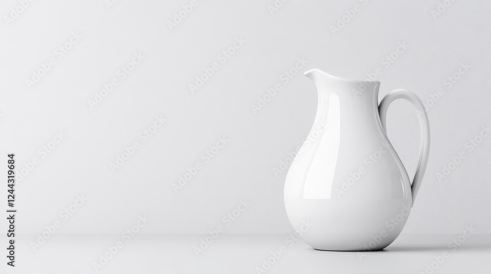 Elegant White Ceramic Pitcher on Minimalist Background - Simple elegance, pure white, minimalist design, clean lines, perfect for serving. Symbolizes purity, simplicity, serenity, sophistication Elegant White Ceramic Pitcher on Minimalist Background - Simple elegance, pure white, minimalist design, clean lines, perfect for serving. Symbolizes purity, simplicity, serenity, sophistication