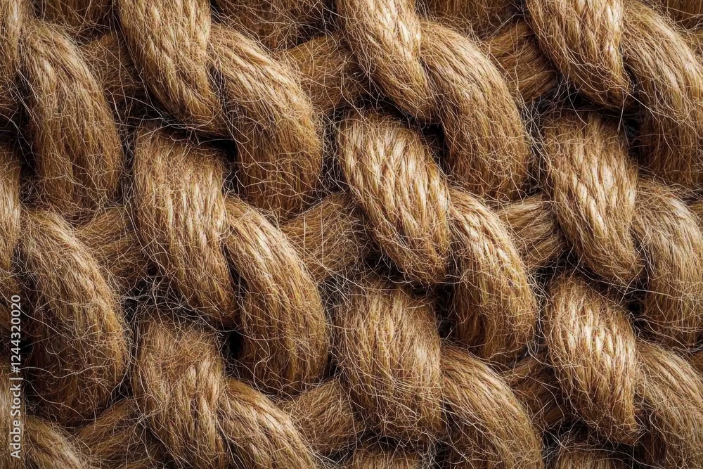 Fototapeta premium Intricate Texture Close-Up of Brown Knitted Wool Yarn, Detailed Macro Photography of Cozy Fabric