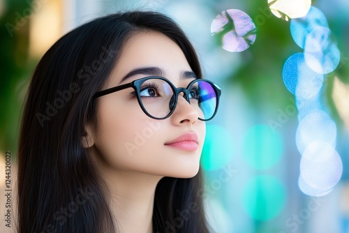 Wallpaper Mural Elegant Young Woman Profile - A young woman gazes thoughtfully upward, symbolizing aspiration, intelligence, vision, hope, and beauty. Torontodigital.ca