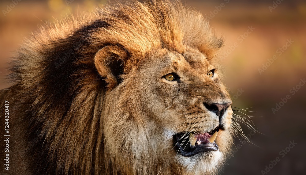 Powerful and Regal Feline Staring Intensely with a Vibrant Mane against a Rustic African Backdrop, Emphasizing the Strength and Majesty of the Lion King Powerful and Regal Feline Staring Intensely with a Vibrant Mane against a Rustic African Backdrop, Emphasizing the Strength and Majesty of the Lion King