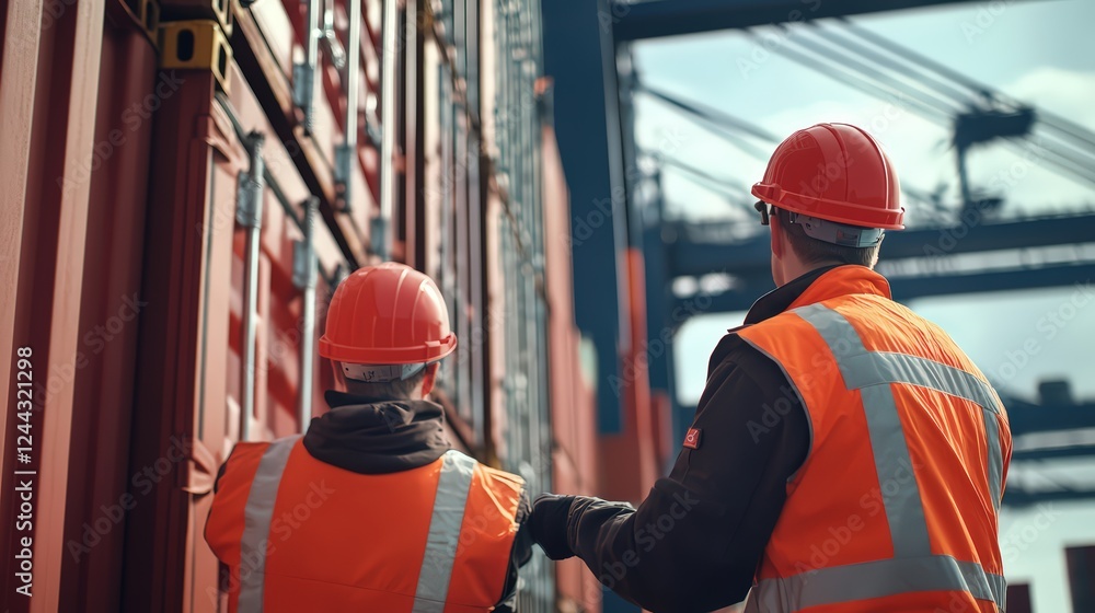 Security Personnel Inspecting a Shipping Container at a Port Customs Facility Security Personnel Inspecting a Shipping Container at a Port Customs Facility