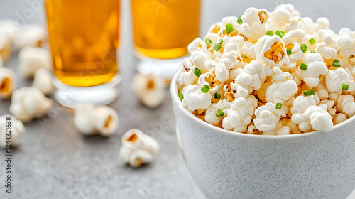 Wallpaper Mural Buttery popcorn bowl with beer, snack time Torontodigital.ca
