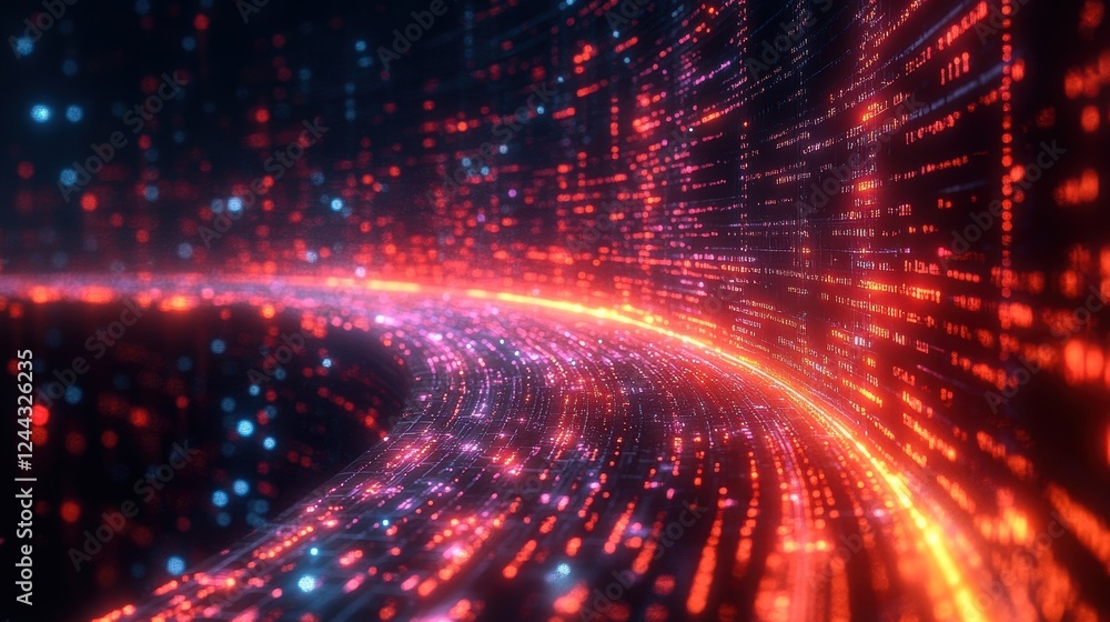 Abstract digital landscape with flowing lights and data streams. Abstract digital landscape with flowing lights and data streams.