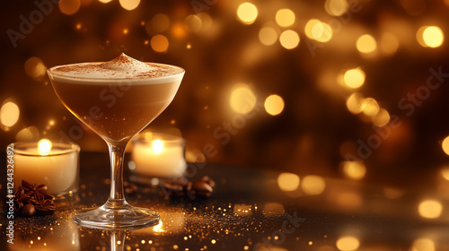 Wallpaper Mural Festive Cocktail in Creamy Style with Warm Golden Colors for Celebratory Setting with Copy Space
 Torontodigital.ca