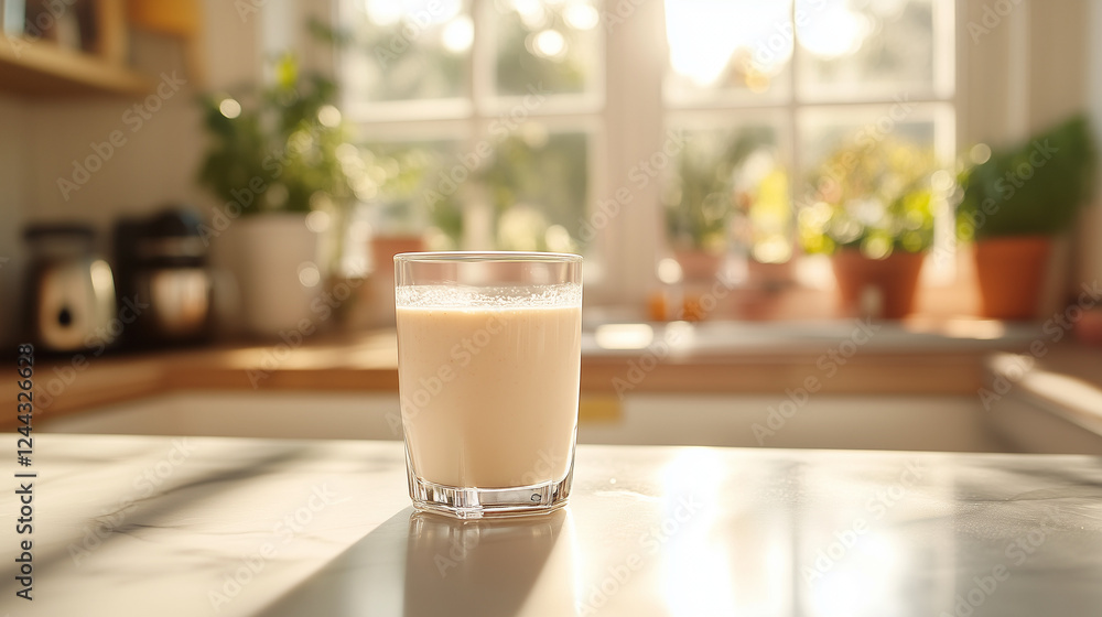 Glass of Milk Back-Lit by Bright Window in Modern Kitchen with Plants Representing Calm Domesticity
Glass of Milk Back-Lit by Bright Window in Modern Kitchen with Plants Representing Calm Domesticity