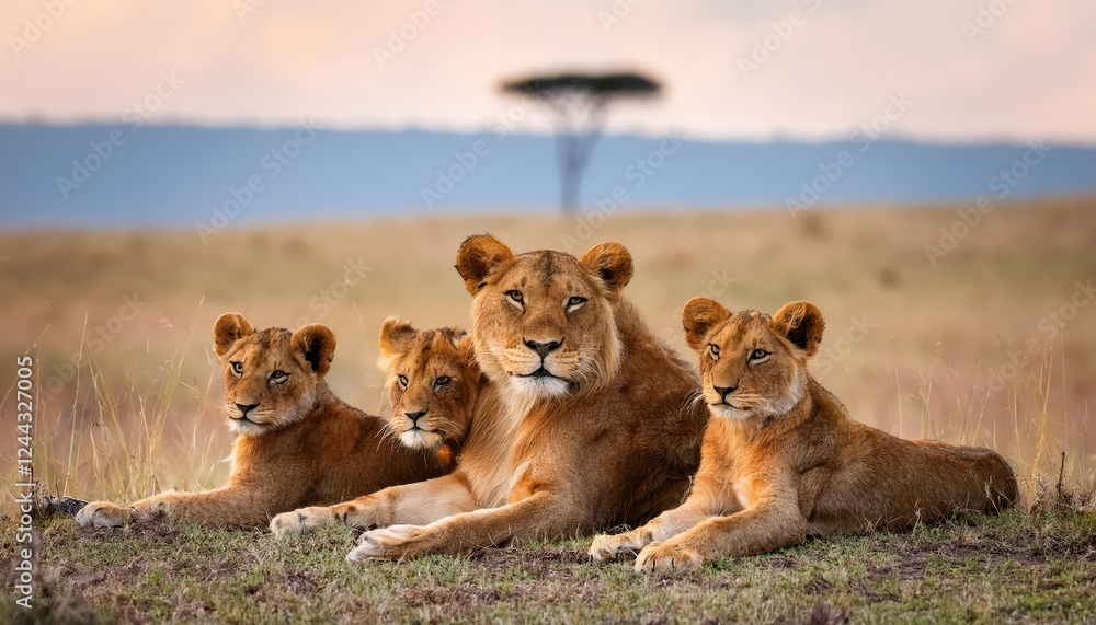 Intimate Moment A SubAdult Lion Pride Bonding in the Heart of Masai Mara National Reserve at Sunset Intimate Moment A SubAdult Lion Pride Bonding in the Heart of Masai Mara National Reserve at Sunset