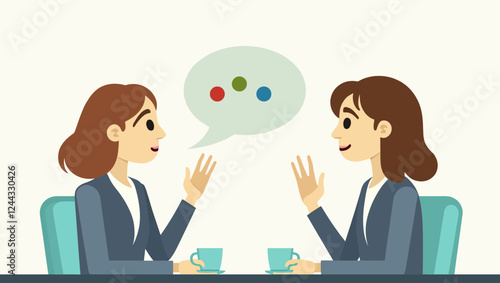 People at job interview. HR Manager interviews candidate for vacancy. Business meeting and conversation. Headhunting and recruitment. Company hiring employee. Flat vector illustration